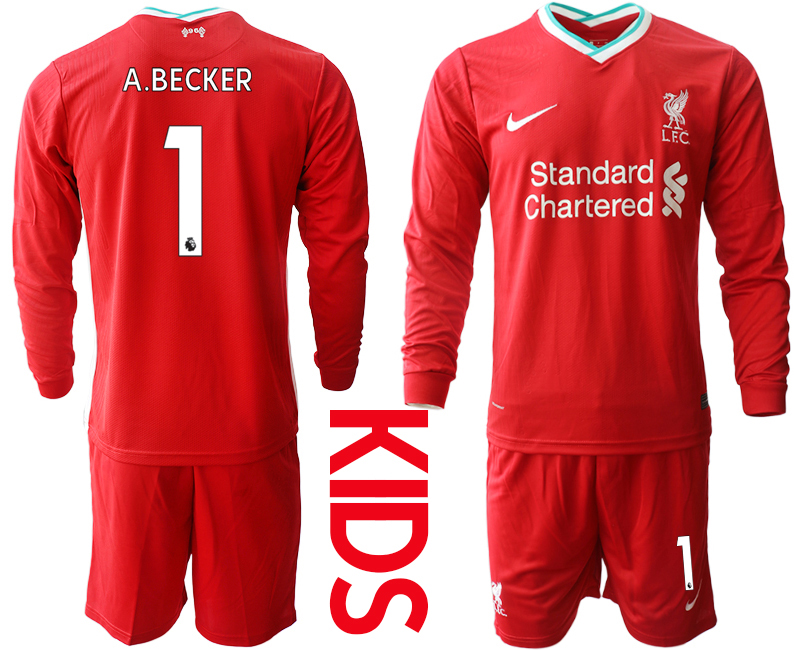 2021 Liverpool home long sleeves Youth #1 soccer jerseys->youth soccer jersey->Youth Jersey